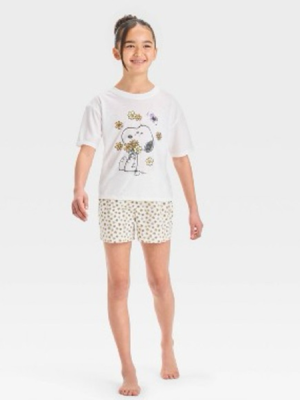 NWT - Girls' Snoopy Graphic T-Shirt & Boxer Pajama Set - Size S